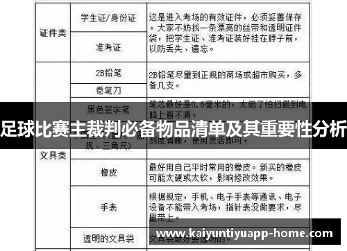 足球比赛主裁判必备物品清单及其重要性分析